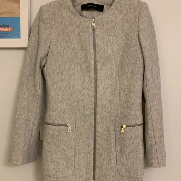 Zara Basic Collection Grey Midi Coat Size XS - Picture 1 of 6